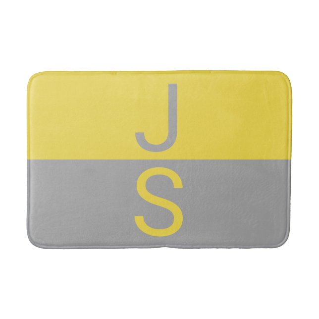 Tapis De Bain Yellow & Grey Modern Initials monogram (Devant)