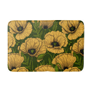 Tapis De Bain Yellow poppies on dark green