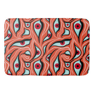 Tapis De Bain Yeux Mal Motif rouge ondulé sur Orange Horreur