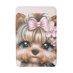 Tapis De Bain Yorkie mignonne avec une corse rose