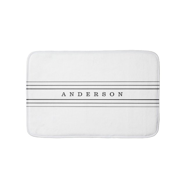 Tapis De Bain Your Custom Text & Modern Stripes | Black & White (Devant)