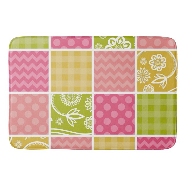 Tapis De Bain Zigzag, Chevron, Pois, En vichy, Patchwork (Devant)