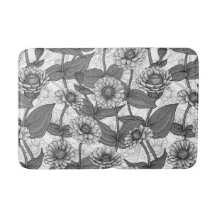Tapis De Bain Zinnias, monochrome sur blanc