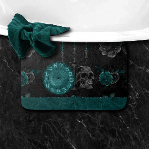 Tapis De Bain Zodiac Magie Turquoise foncé vert crâne gothique