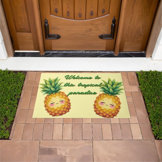 Tapis de bienvenue ananas heureux (De plein air)