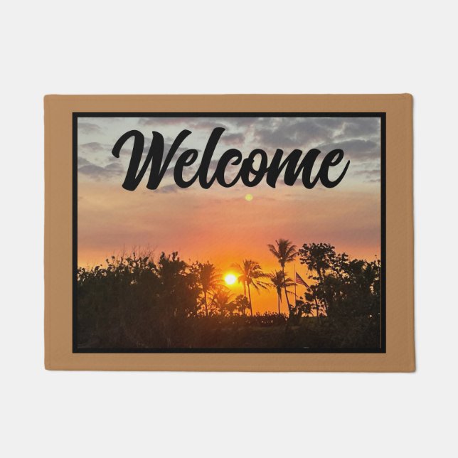 Tapis de bienvenue du coucher de soleil tropical (Devant)