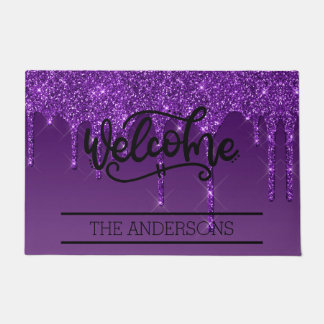 Tapis de bienvenue personnalisé à paillettes viole