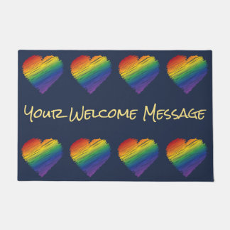 Tapis de bienvenue Rainbow Scribble Heart