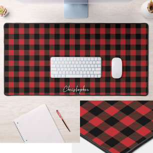 Tapis de bureau à carreaux buffle rouge classique