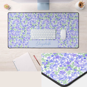 Tapis de bureau à fleurs bleu et vert avec nom per