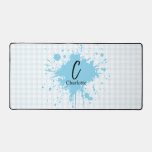 Tapis de bureau à motif gingham bleu pastel mignon