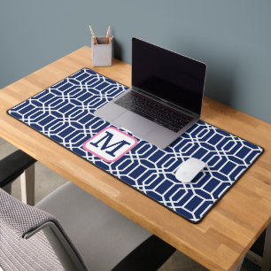 Tapis de bureau à motif octogonal Navy Preppy et m