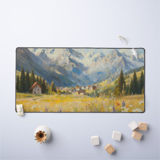 Tapis de bureau avec peinture à l'huile de village