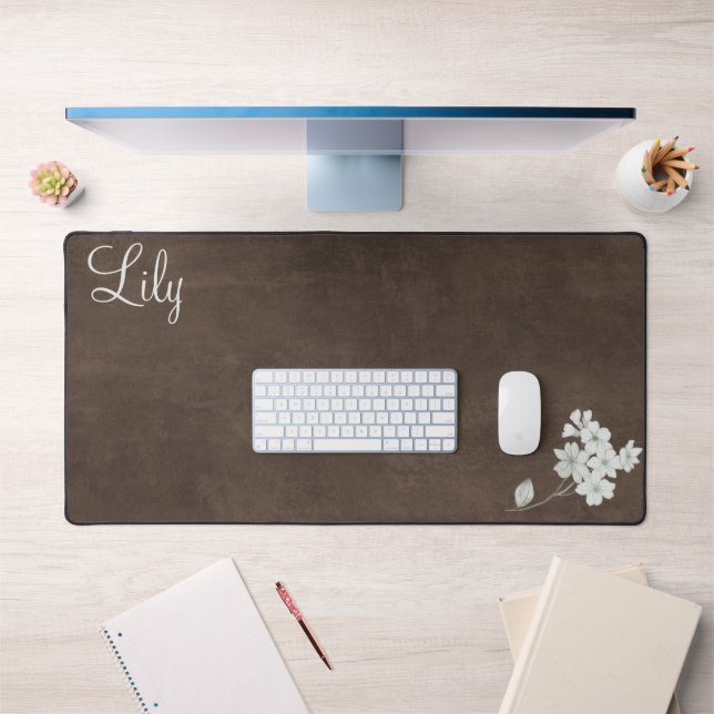 Tapis de bureau Brown avec fleurs et nom (Bureau 1)