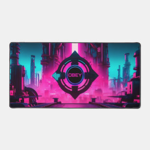Tapis de bureau Cyberpunk Ville Magenta Cyan Néo