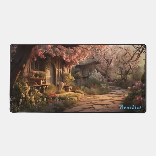 Tapis de bureau en fleurs de cerisier personnalisé (Recto)
