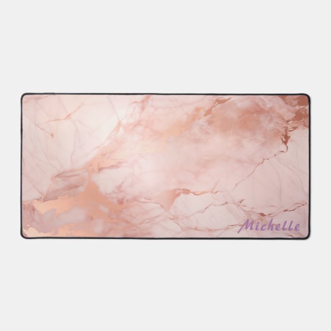 Tapis de bureau en marbre doré Rose personnalisé (Recto)