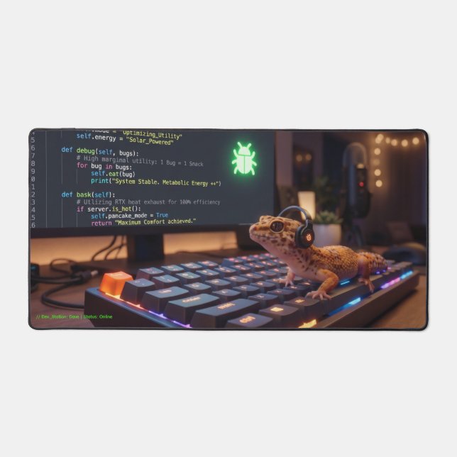 Tapis de bureau extra large GeckoDev // Programmeu (Recto)