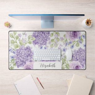 Tapis de bureau floral grand format aquarelle viol