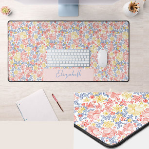 Tapis de bureau floral orange jaune personnalisé a
