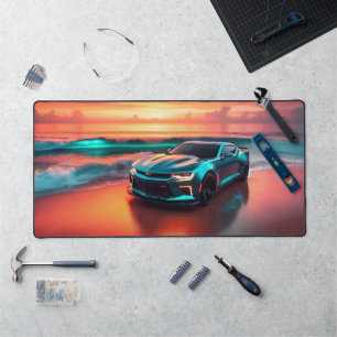 Tapis de bureau illustré Camaro sarcelle (grand)