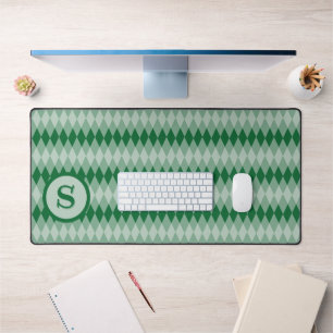Tapis de bureau - Motif Argyle en vert avec monogr