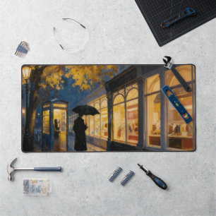 Tapis de bureau peinture à l'huile rue pluvieuse d