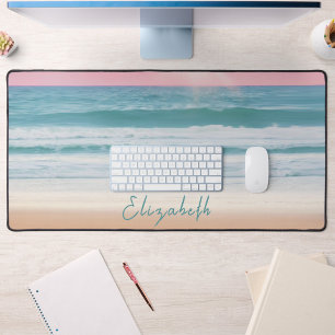 Tapis de bureau personnalisé avec nom Simple Beach