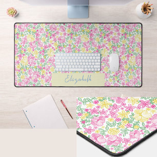 Tapis de bureau personnalisé Fleurs roses et jaune