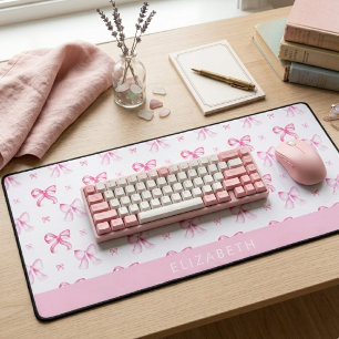 Tapis de bureau personnalisé rose à nœud papillon