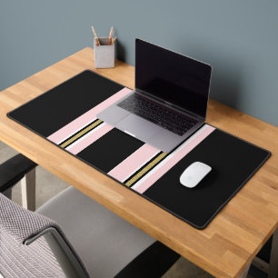 Tapis de bureau rose et or blanc rayure noire