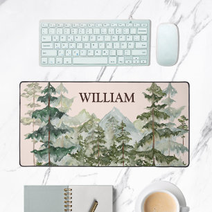 Tapis de bureau rustique à motif de forêt de pins