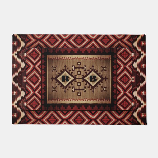 Tapis de coordonnées amérindien avec vos initiales (Devant)