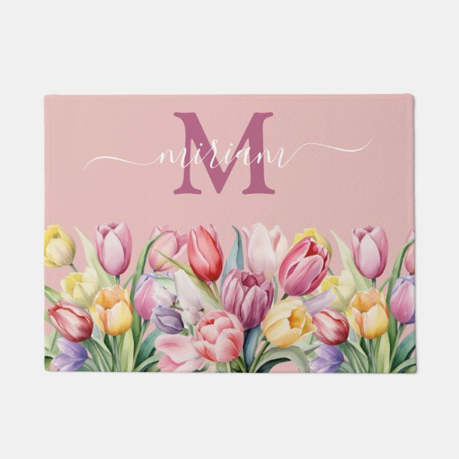 Tapis de cuisine de luxe : Tulipes roses et violet (Devant)
