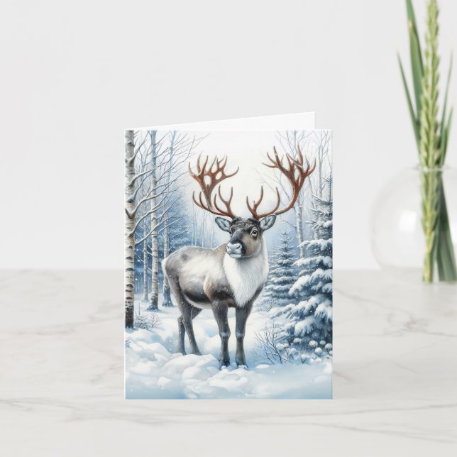 Tapis de faune forestière de renne des bois en hiv (Devant)