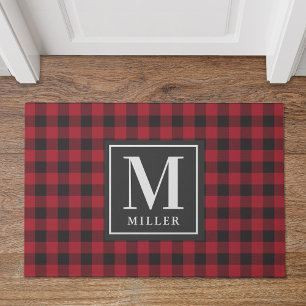 Tapis de ferme personnalisé à carreaux rouge et no