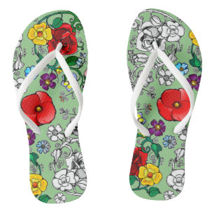 Tapis de fleurs au coquelicot flip flops