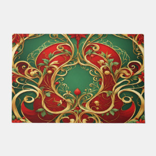 Tapis de Noël floral rouge vert pour l'extérieur