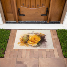 Tapis de porte à aquarelle unique rose jaune