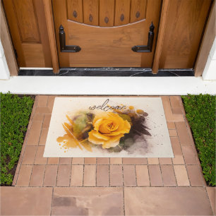 Tapis de porte à aquarelle unique rose jaune
