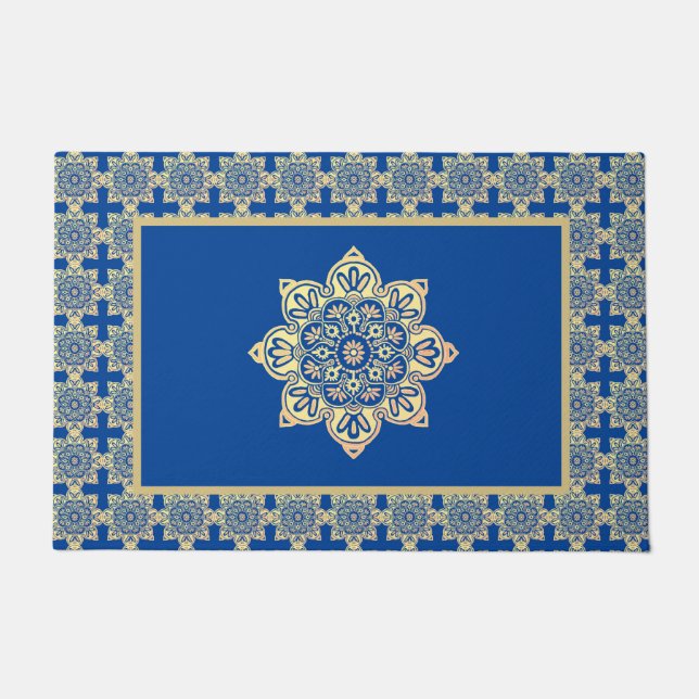 Tapis de porte avec médaillon bleu et or (Devant)