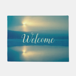 Tapis de porte bleu sarcelle du lac d'hiver