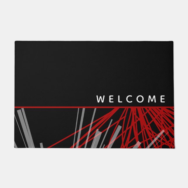 Tapis de porte décoratif moderne noir et rouge (Devant)