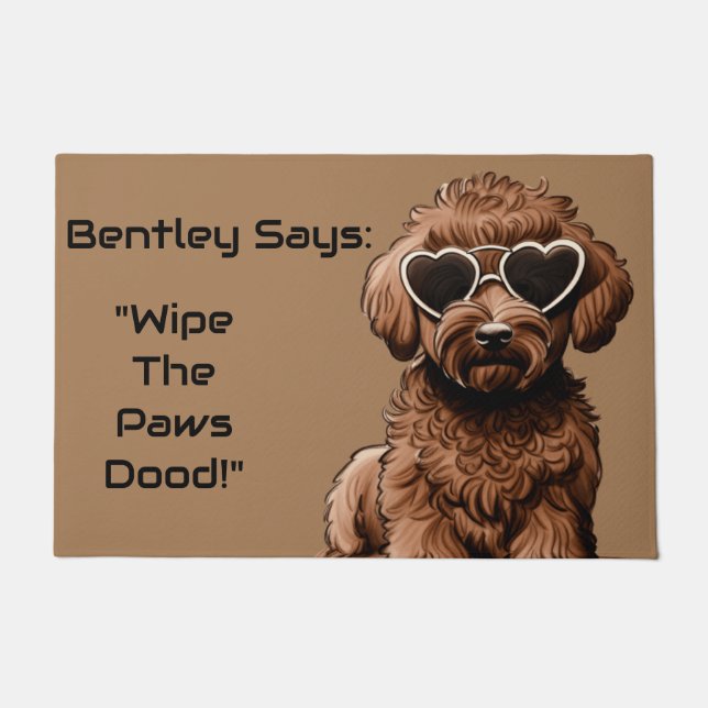 Tapis de porte drôle personnalisé Goldendoodle (Devant)
