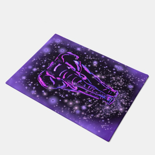 Tapis De Porte Eléphant Dans La Nuit Étoilée Rose  (Incliné)