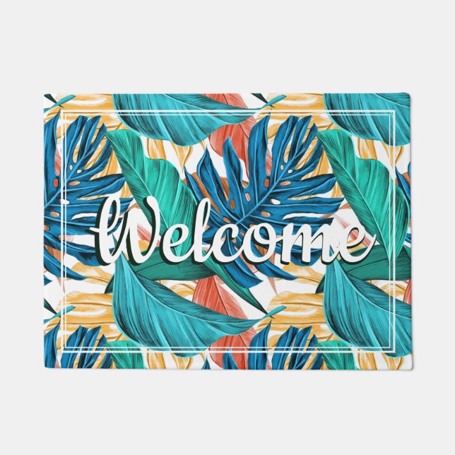 Tapis de porte en feuille de palmier tropical (Devant)