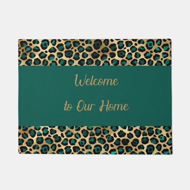 Tapis de porte en or Faux et design Turquoise Leop (Devant)
