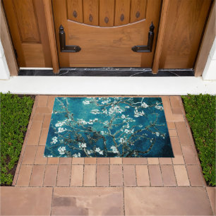 Tapis de porte Fleurs d'amandier sarcelle foncé de