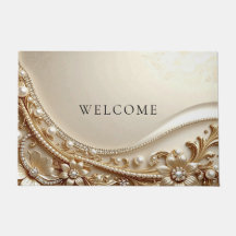 Tapis de porte floral orné élégant en or