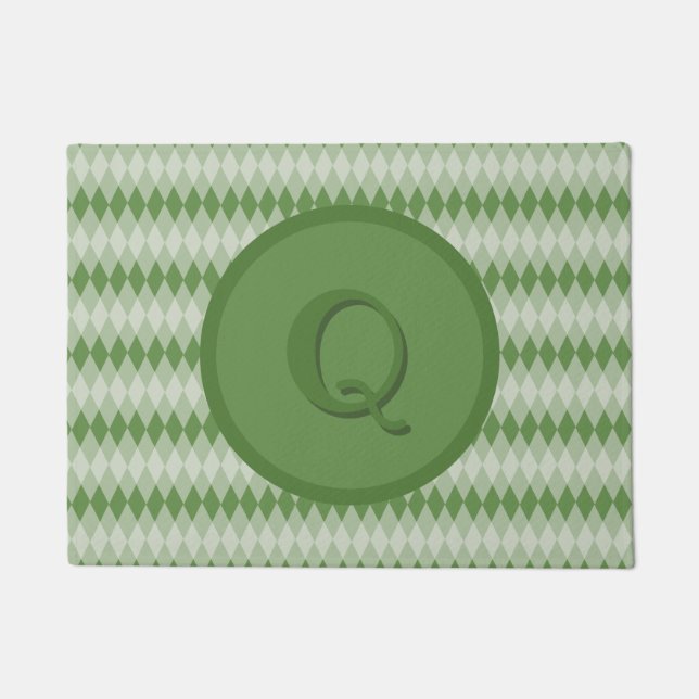 Tapis de porte - Motif Jacquard en vert avec Monog (Devant)
